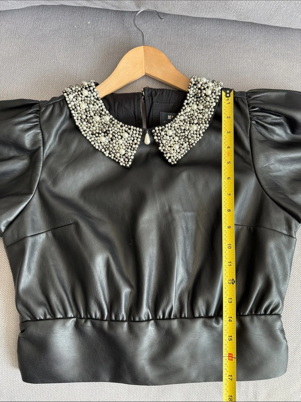 Anthropologie Maeve Faux Leather Puff Sleeve Blouse Size M